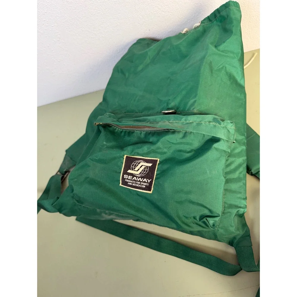 Seaway Rucksack OS Green Good Vintage Nylon Drawstring Backpack Gorpcore Retro